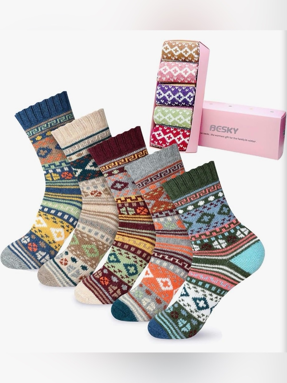 BESKY New In Box Women's Warm and Cozy Fuzzy Stylish Winter Socks. Size: 5-10.